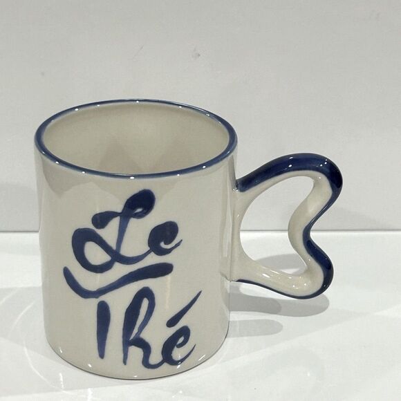 Anthropologie Blue and Cream Heart Handle Mug - Picture 2 of 5